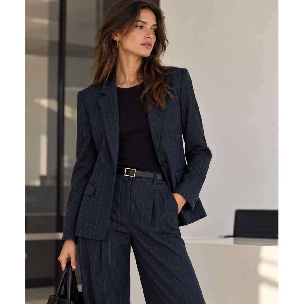 Zara Blazer Navy Blue Pinstripe Tailored Dark Academia Size S